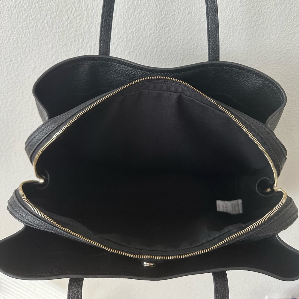 NWOT QUINCE Italian Black Leather Triple Compartment Work Bag - Picture 11 of 13